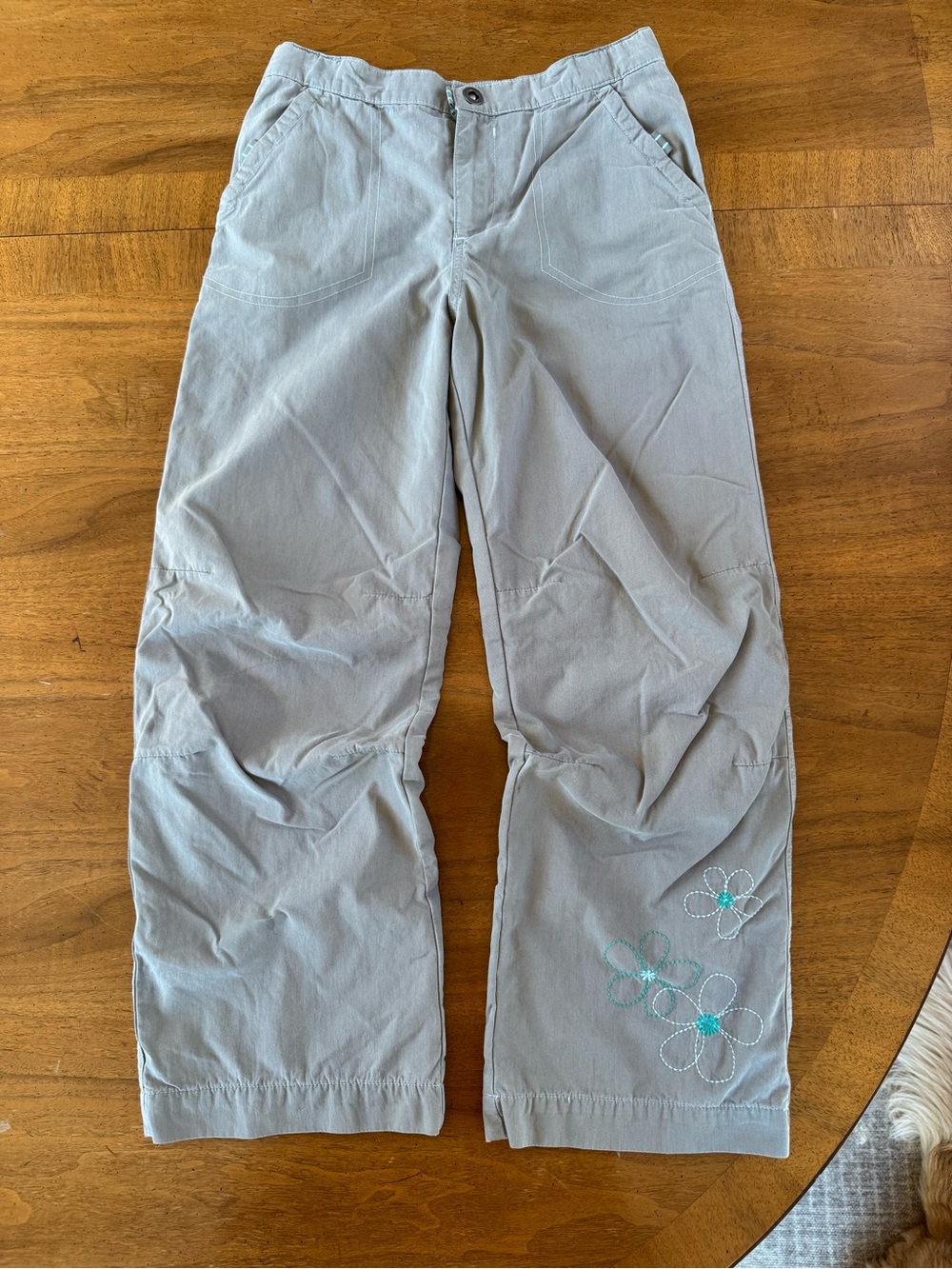 Girls' LL BEAN Green Floral Embroidered Casual Pants